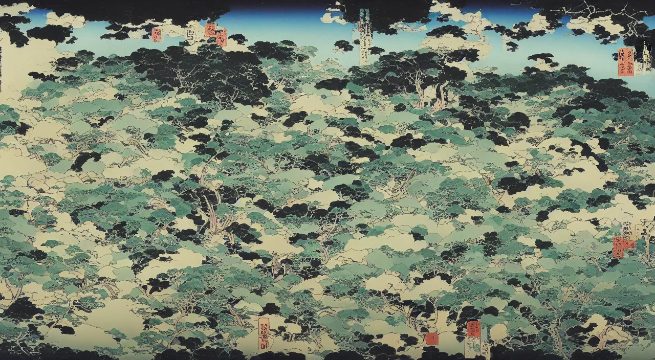 Prompt: A beautiful landscape painting of the future by Sesshu Toyo and Hasegawa Tohaku and Ogata Korin