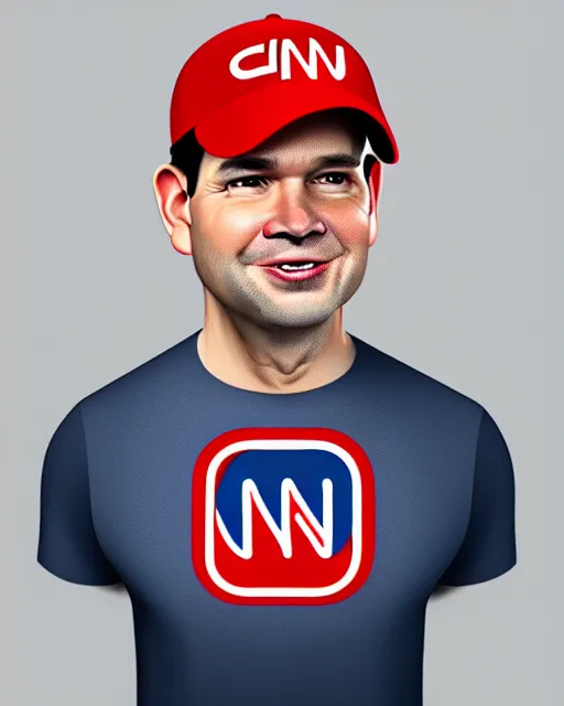 Image similar to a biomorphic portrait of marco rubio wearing a cnn hat, 4 k, octane high quality render