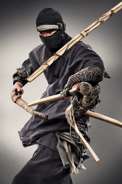 Image similar to ninja chop a bambu, ultra realistic, concept art, intricate details, highly detailed, photorealistic, octane render, 8 k