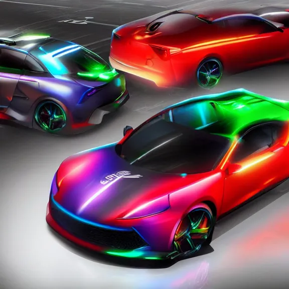 Prompt: RGB gaming car manufactured by the company Logitech