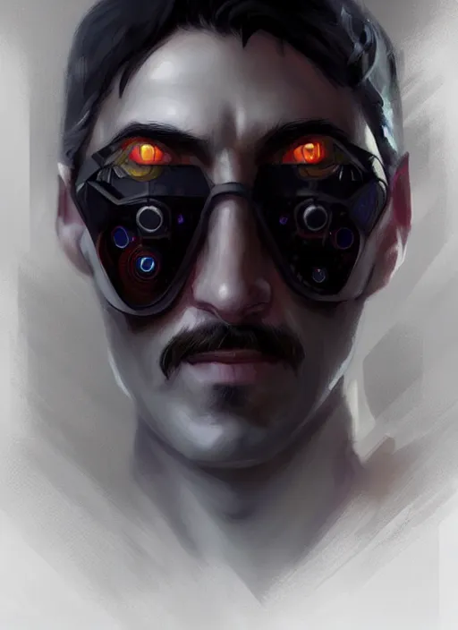 Image similar to « a portrait o cyberpunk joseph stalin, glowing eyes, a digital painting by charlie bowater, featured on cgsociety, fantasy art, behance hd, wiccan, artstation hd »