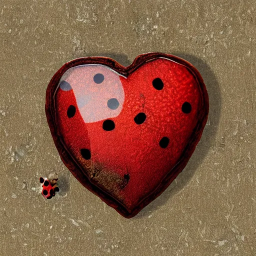 Prompt: ancient coin texture with heart and ladybug