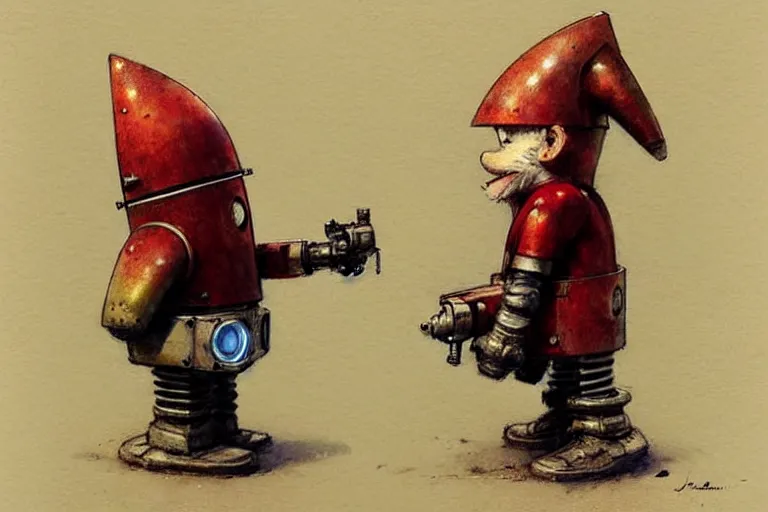 Prompt: adventurer ( ( ( ( ( five 1 9 5 0 s retro future robot android knomes. muted colors. ) ) ) ) ) by jean baptiste monge!!!!!!!!!!!!!!!!!!!!!!!!! chrome red