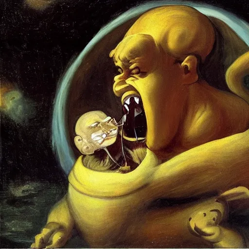 Prompt: Garfield as Saturn devouring his son, painted by Goya, oil on canvas