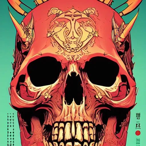 Prompt: skull samurai mask on hell by feng zhu and loish and laurie greasley, victo ngai, andreas rocha, john harris