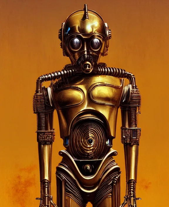 Prompt: demonic c - 3 po, by hr giger and beksinski and stephan martiniere, trending on artstation, 4 k resolution, detailed, high quality, hq artwork