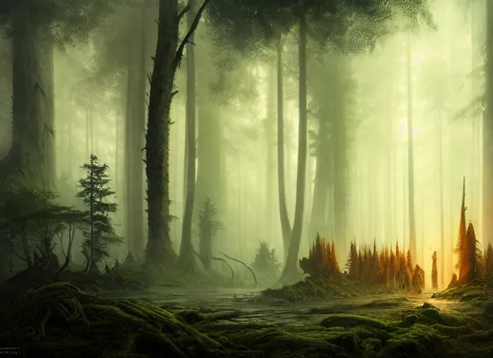 Image similar to the forest council, environment, illustration, symmetrical, smoky, unreal engine, colors, epic scene, fantasy art by greg rutkowski, octane redner, golden raito, high quality, intricate details, highly details, intricate, atmosphere, highly detailed, matte painting, cinematic, deviantart, realistic, concept art, 4 k
