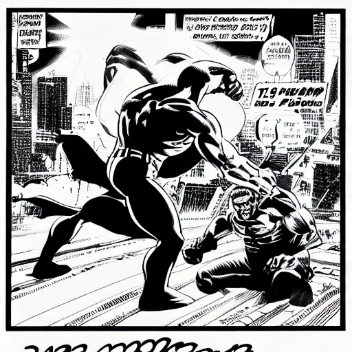 Prompt: the incredible hulk fighting superman in the style of frank miller's sin city comics, black & white, a comic panel