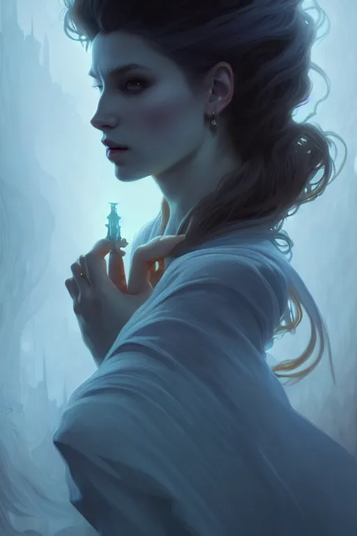 Prompt: alexey gurylev, ghostly ghost, mysterious, deep focus, d & d, fantasy, complex, elegant, highly detailed, digital painting, artstation, concept art, matte, clear focus, illustration, hearthstone, artgerm art, greg rutkovsky and alphonse mucha