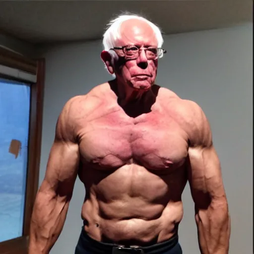 Prompt: muscular bernie sanders, swole