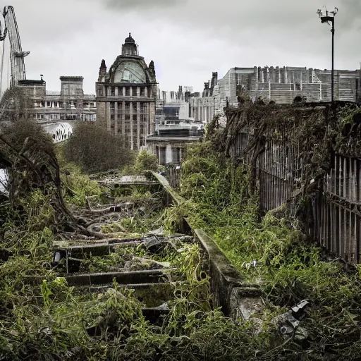 Image similar to photo of overgrown london in ruins