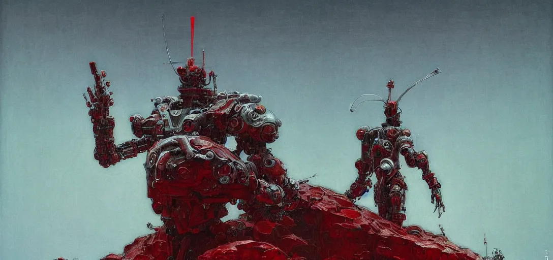 Image similar to only with white, a red samurai futuristic mecha, tokio, a lot of swords, in the style of beksinski, parts by edward hopper, parts by rodcenko, parts by yue minjun, intricate and epic composition, white by caravaggio, insanely quality, highly detailed, masterpiece, red light, artstation, 4 k