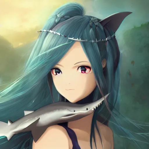 Image similar to portrait of shark girl gawr gura, anime fantasy illustration by tomoyuki yamasaki, studio kyoto, madhouse, ufotable, comixwave films, hololive, trending on artstation