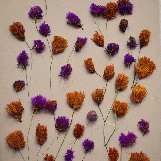 Prompt: aesthetic layout of small dried flowers in the open envelope, vintage, tender, mild colours, oil on canvas