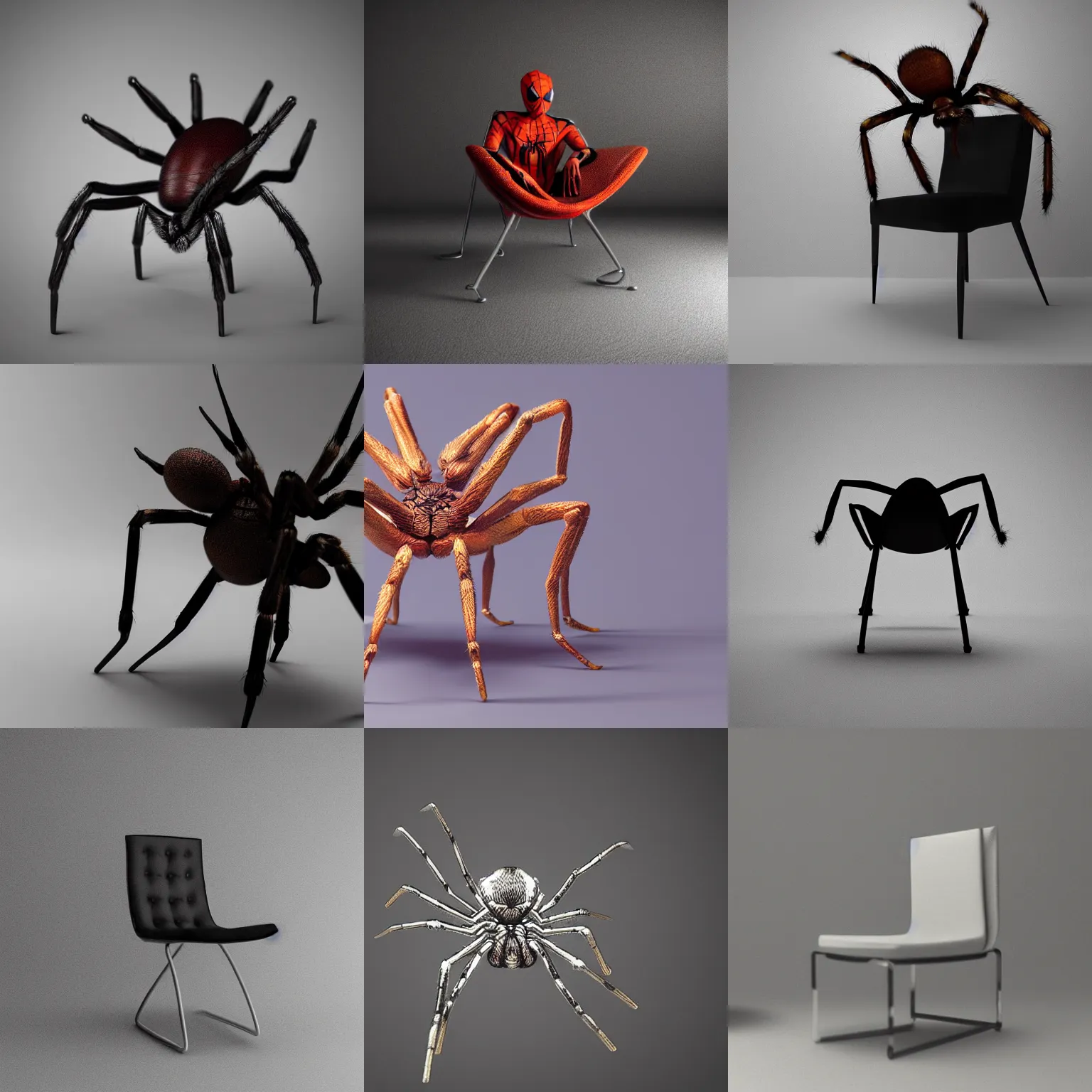 Prompt: spider sitting in chair, octane render