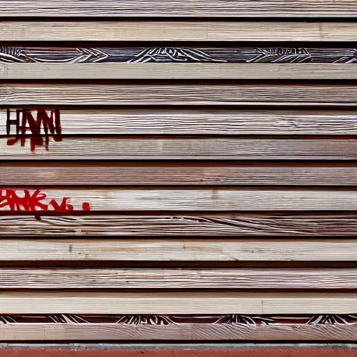 Prompt: horizontal wooden planks with Hank written in graffiti art