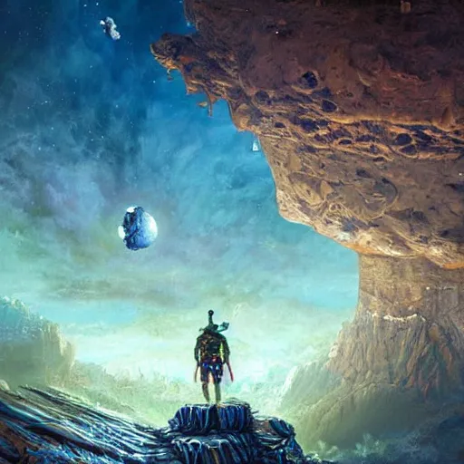 Prompt: A fresco painting of a nomadic wanderer traversing a corrupted futuristic crystal desert, intricate landscape, by Jacek Yurka, Kelly Freas, Filip Hodas, Paul Lehr