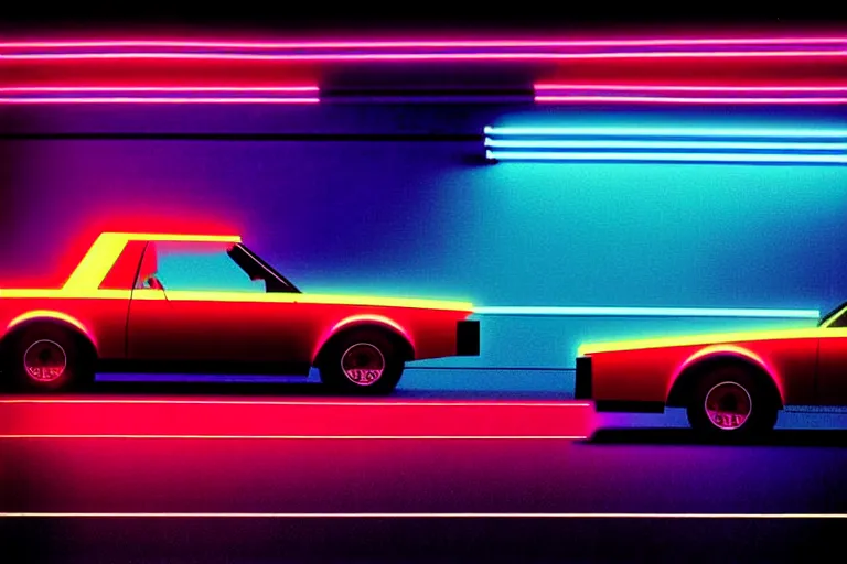 Image similar to stylized poster of a single gnx grand national, thick neon lights, ektachrome photograph, volumetric lighting, f 8 aperture, cinematic eastman 5 3 8 4 film