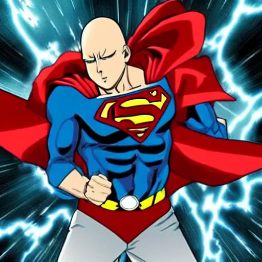 Image similar to photo of saitama vs superman