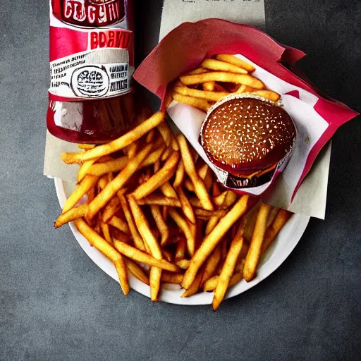 Image similar to kevin bacon bacon burger soda fries, award winning food photography