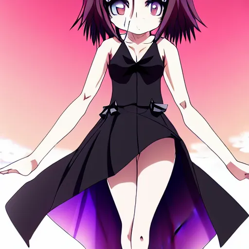 Image similar to anime woman, black dress, rooftop party, symmetrical faces and eyes symmetrical body, middle shot waist up, Madhouse anime studios,Wit studio anime, romantic lighting, 2D animation