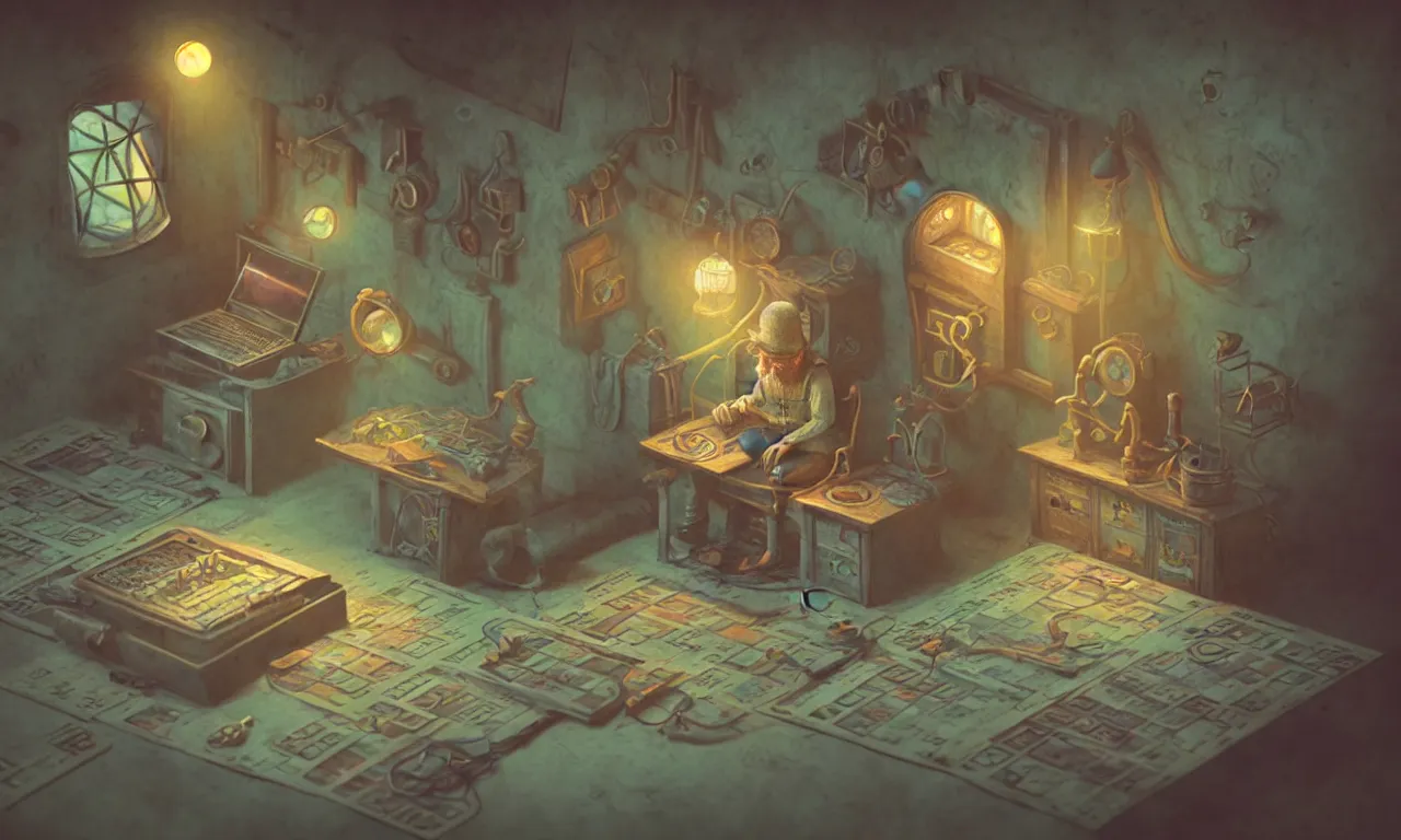 Image similar to tinkerer, twiddle, twoddle, realm, service ticket close up, wizard reading a directory, nordic pastel colors, abandoned railroad, 3 d art, digital illustration, perfect lighting