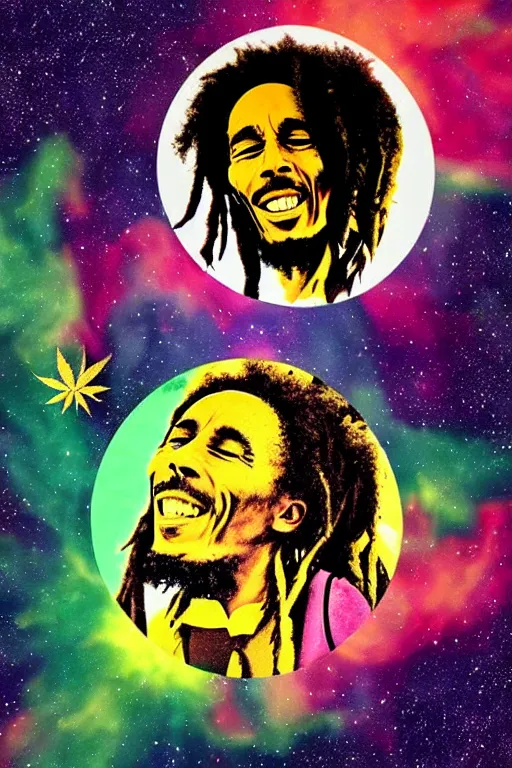 Prompt: A Bob Marley cat floating in space with cannabis