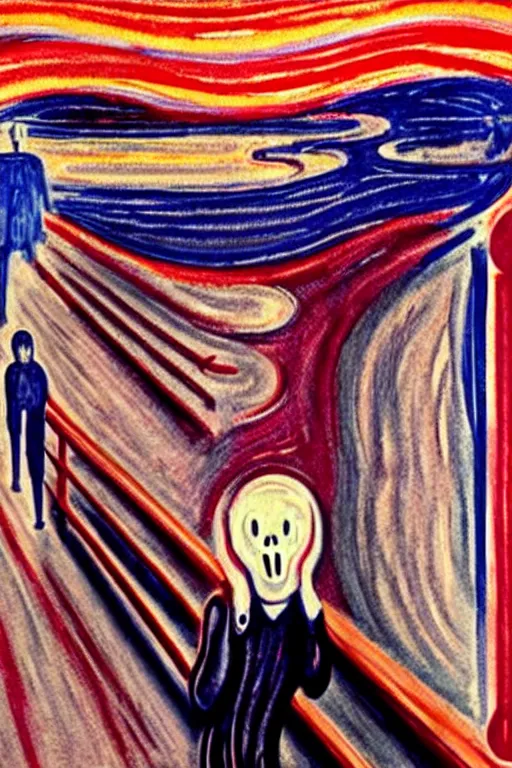 Image similar to elon musk screaming as the scream by edvard munch