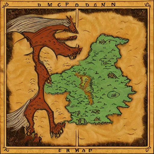 Image similar to dungeons and dragons map that looks like a fox, early 2000s artwork