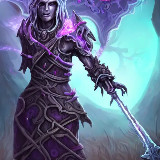 Image similar to a necromancer holding a bone staff, an army of undead rising from the ground in the background, violet theme, hearthstone art style, epic fantasy style art, fantasy epic digital art, epic fantasy card game art