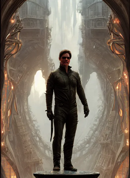 Image similar to tom cruise as oscar diggs, intricate, d & d, fantasy, art nouveau, digital painting, trending on artstation, sharp focus, wide shot, illustration, global illumination, ray tracing, art by artgerm and greg rutkowski and ruan jia