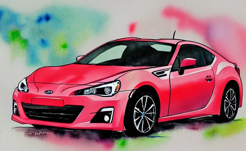 Image similar to modern watercolor painting of a subaru brz