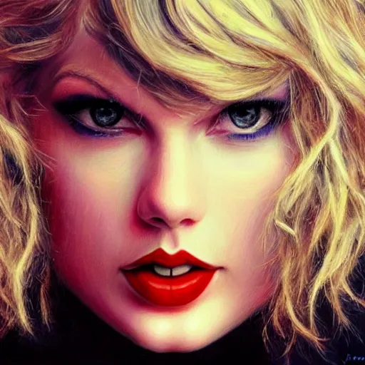 Image similar to by lya repin by simon stalenberg, photorealistic, expressionism, taylor swift