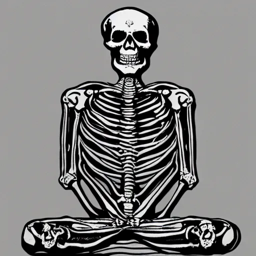Prompt: a picture of a skeleton sitting in a meditation position, an album cover by john wilson, instagram contest winner, figurativism, official art, artwork, logo