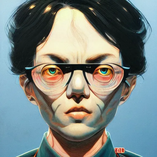 Image similar to prompt : soviet doomer portrait soft light painted by james jean and katsuhiro otomo and erik jones, inspired by akira anime, smooth face feature, intricate oil painting, high detail illustration, sharp high detail, manga and anime 1 9 9 9