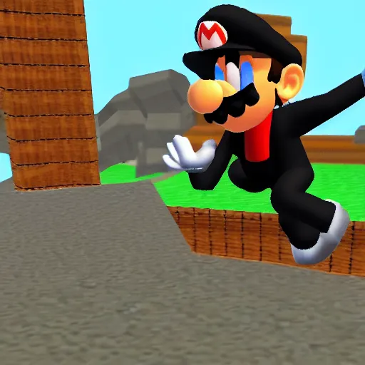 Prompt: an anthropomorphic black goat wizard in super mario 6 4, screenshot