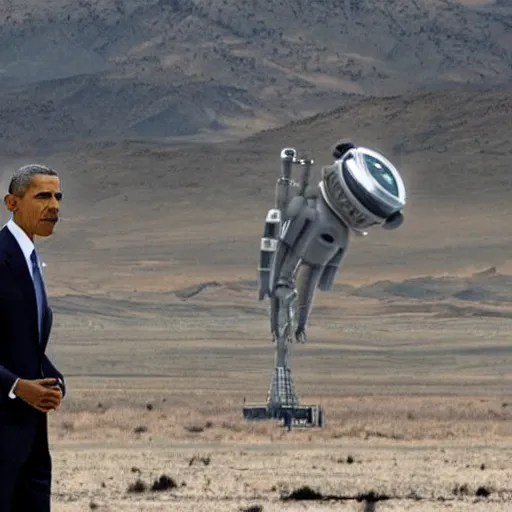 Prompt: Obama observing aliens in Area 51
