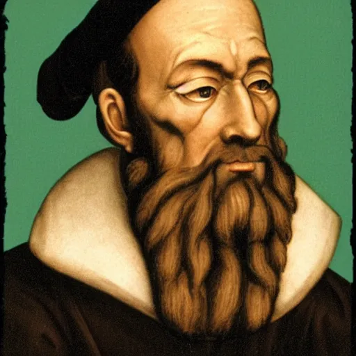 Prompt: theologian john calvin as a cyborg, resembles a robot, metal surface