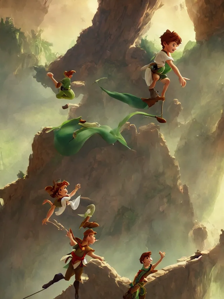 Image similar to peter pan, by disney concept artists, blunt borders, golden ratio, beautiful light