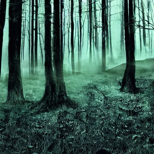 Image similar to night vision tentacles emerging from forest, found footage creepy