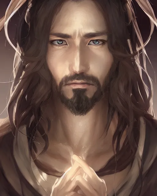 Image similar to an anime portrait of jesus christ as an elf, by stanley artgerm lau, wlop, rossdraws, james jean, andrei riabovitchev, marc simonetti, and sakimichan, trending on artstation