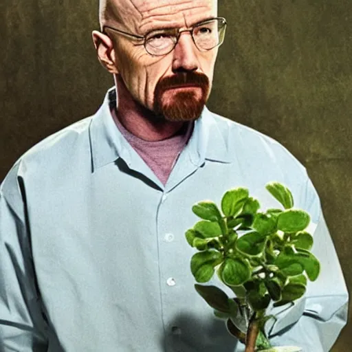 Image similar to walter white, plant, scarce, omniscient, utter, adorable, pregnant, malicious, maddening, chunky, innate