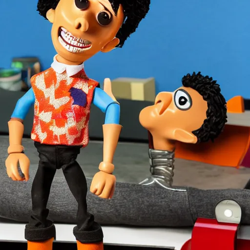 Image similar to a cartoon claymation full body sculpture of Playboi Carti, Robot Chicken, Wallace and Gromit, action figure