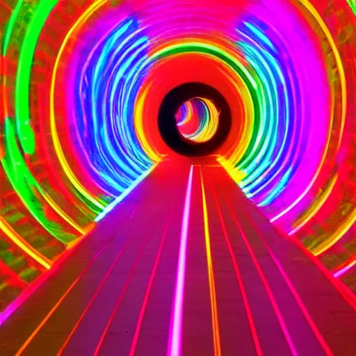 Image similar to mirror tunnel colored laser show, 8 k