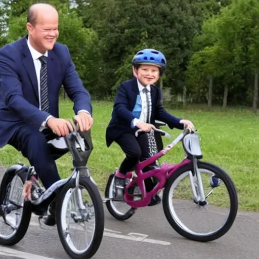 Prompt: chancellor of germany olaf scholz riding a tiny childrens bycicle