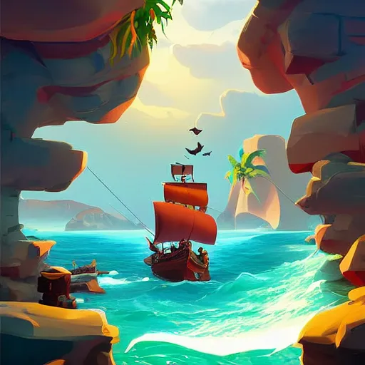 Image similar to painting treasure on sea of thieves game smooth median photoshop filter cutout vector, behance hd by jesper ejsing, by rhads, makoto shinkai and lois van baarle, ilya kuvshinov, rossdraws global illumination