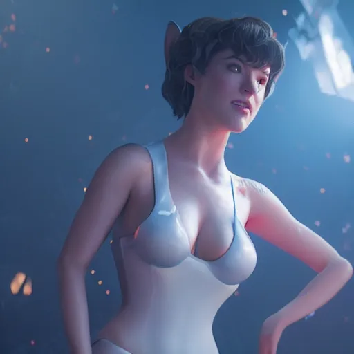 Image similar to detailed film still of mary winstead wearing a playboy bunny outfit, 8 k, by greg rutkowski, artgerm, global illumination