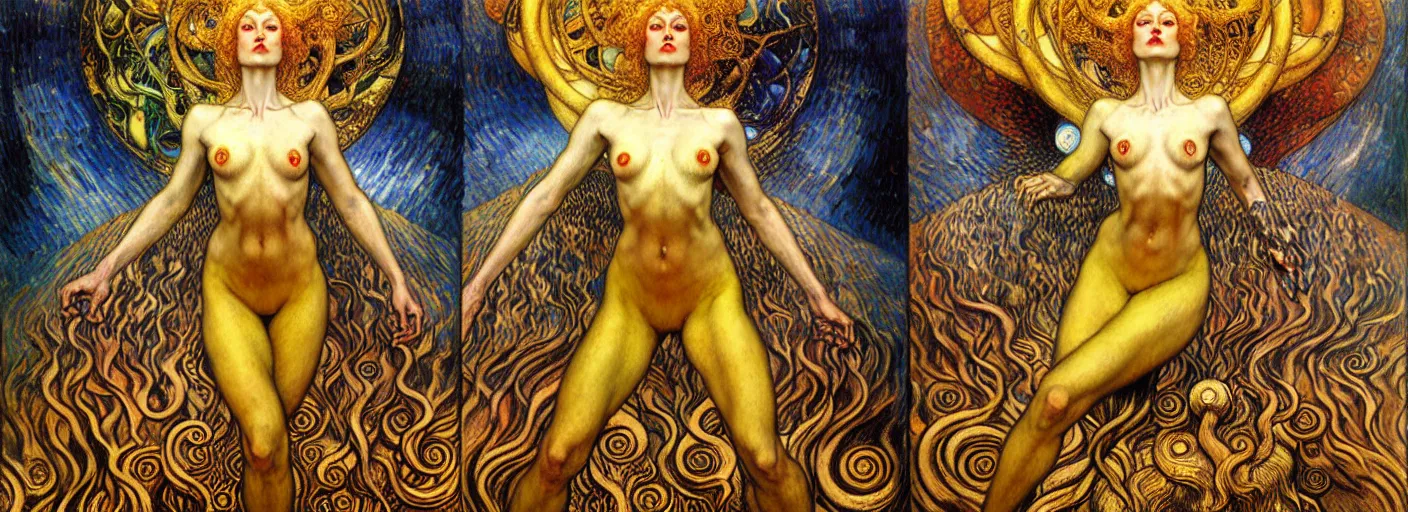 Image similar to Divine Chaos Engine by Karol Bak, Jean Delville, William Blake, Gustav Klimt, and Vincent Van Gogh, symbolist, visionary