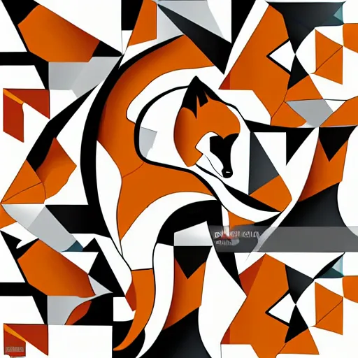 Prompt: cubist vector style fox art, on a white background