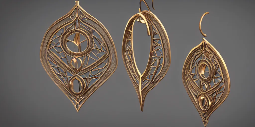 Image similar to earring design, jewelry design, wood, nordic, art deco, intricate, elegant, material, product design, trending on artstation, cgsociety, photo realistic, design by ziva cph and isabel lennse and kalevala, 8 k, unreal engine, c 4 d